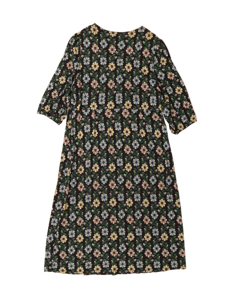 SEASALT Womens 3/4 Sleeve A-Line Dress UK 20 2XL Black Floral Cotton Vintage Seasalt and Second-Hand Seasalt from Messina Hembry 