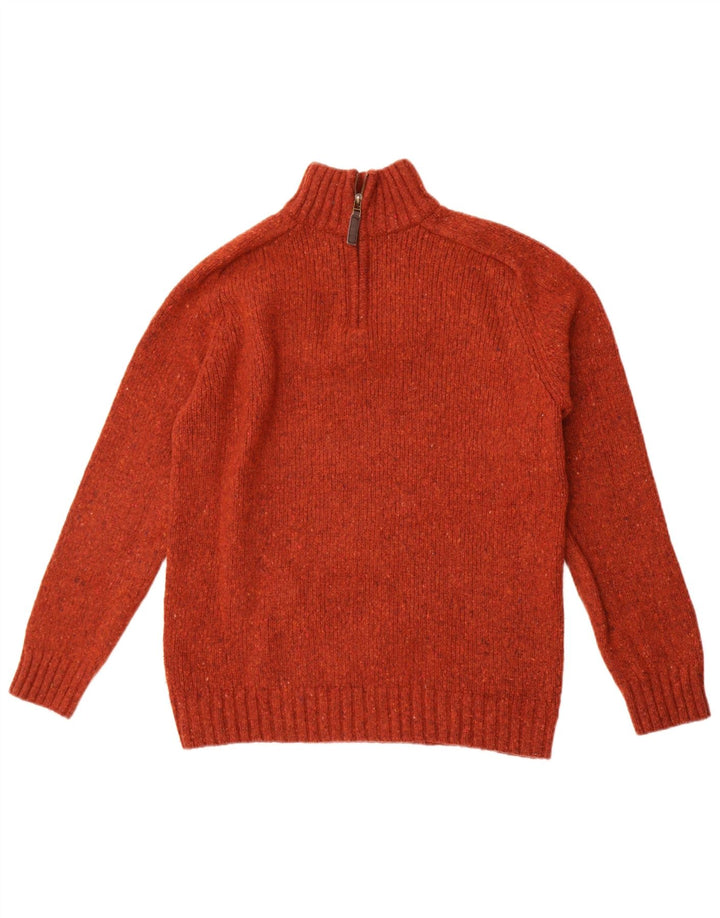 Suéter masculino John Lewis com gola e zíper, lã merino manchada marrom médio