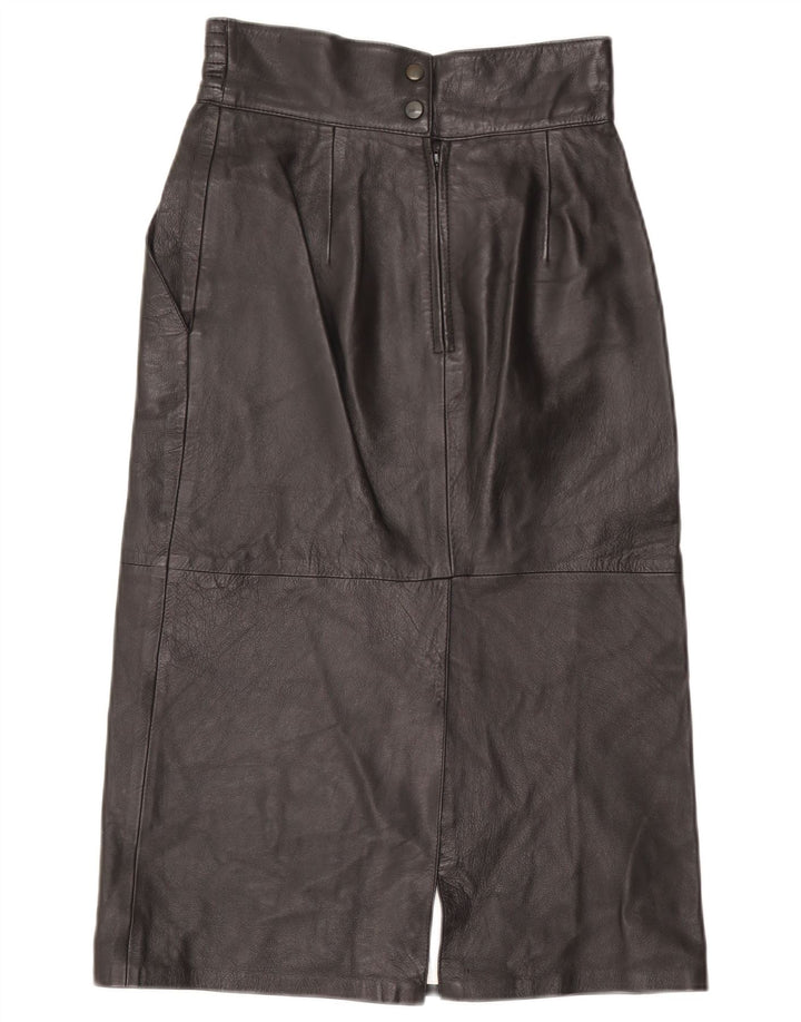 Saia de couro feminina vintage UE 36 pequena W26 couro preto