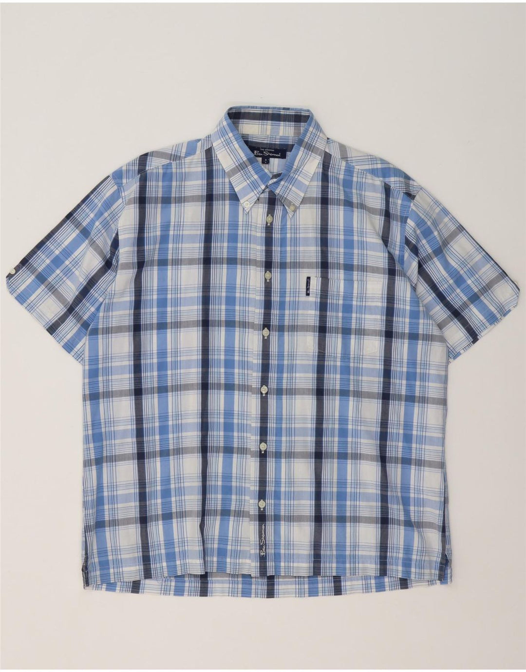 Camisa masculina de manga curta Ben Sherman grande algodão xadrez azul