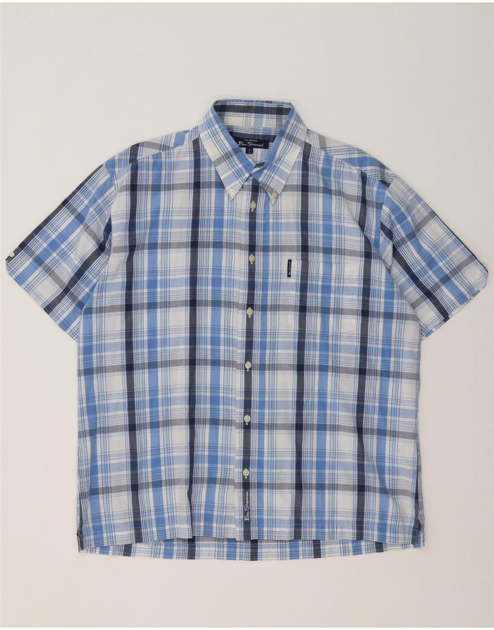 Camisa masculina de manga curta Ben Sherman grande algodão xadrez azul