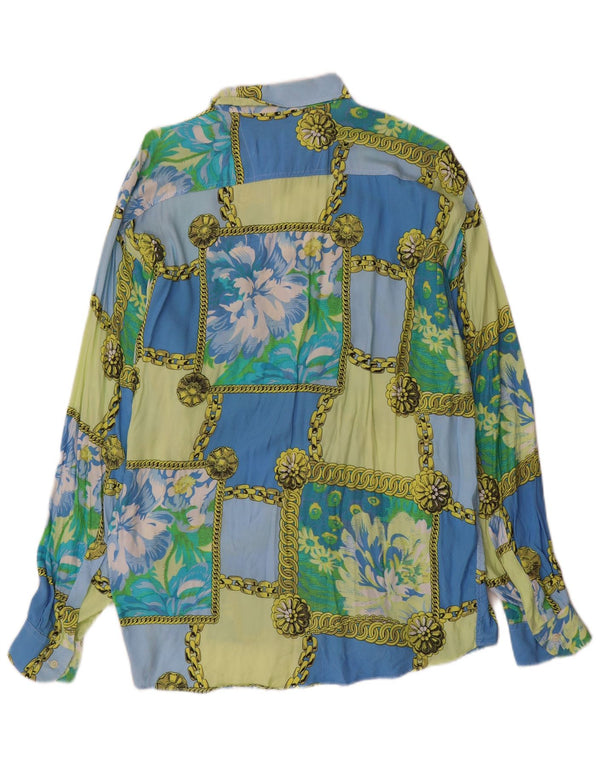 Camisa masculina vintage XL azul patchwork viscose
