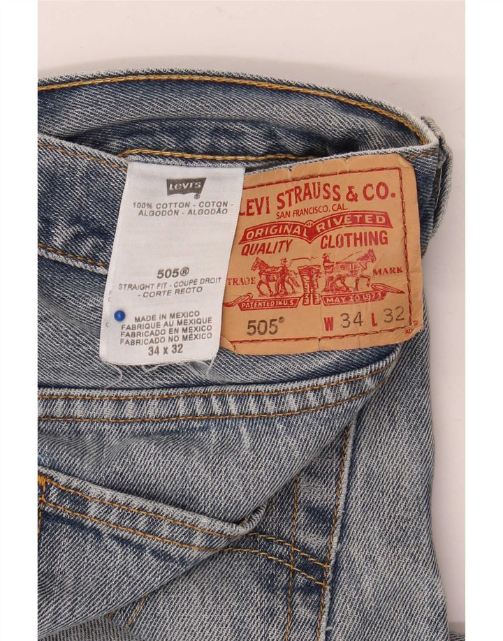 Levi's Masculino 505 Distressed Straight Jeans W34 L32 Azul Algodão