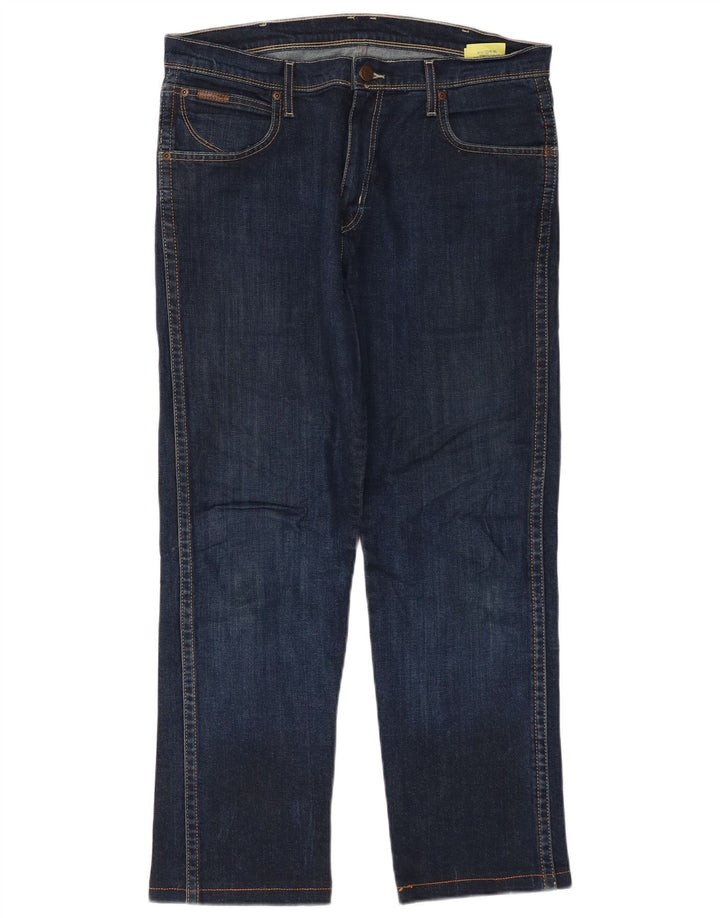 WRANGLER Masculino Roxboro Straight Jeans W32 L34 Azul Algodão