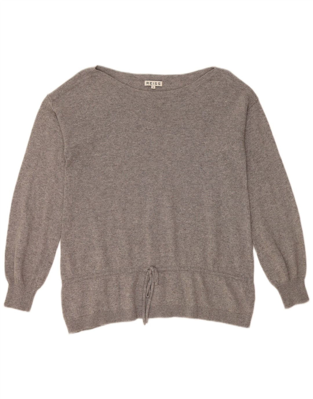 Suéter feminino REISS com gola canoa Reino Unido 14 viscose cinza médio