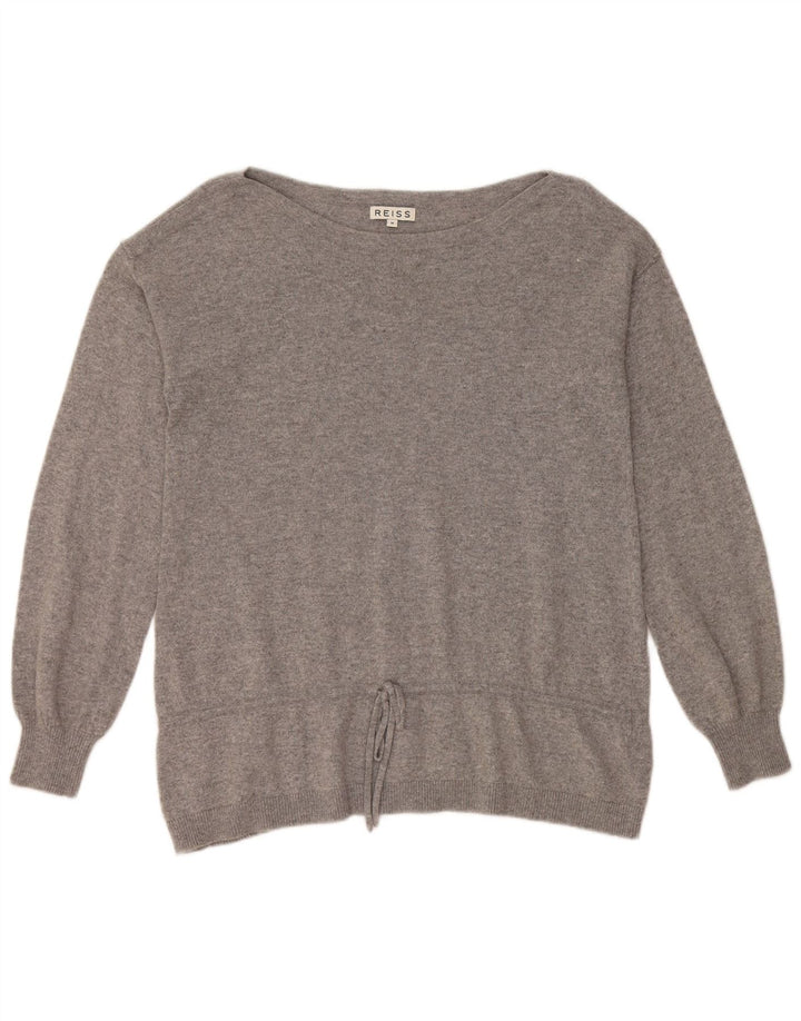 Suéter feminino REISS com gola canoa Reino Unido 14 viscose cinza médio