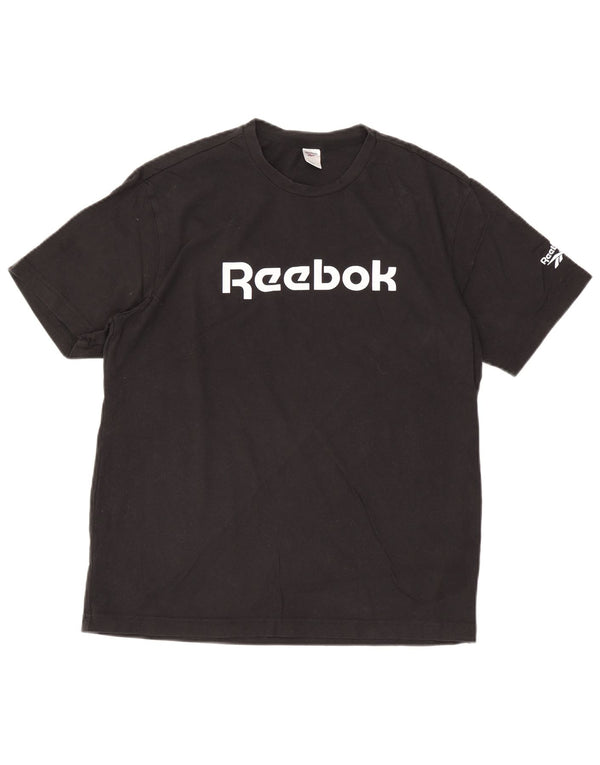 Reebok Mens Graphic T-Shirt Top Grande Algodão Preto