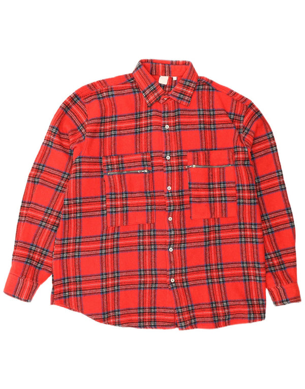 Camisa masculina vintage de flanela grande xadrez vermelho