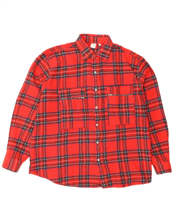 Camisa masculina vintage de flanela grande xadrez vermelho