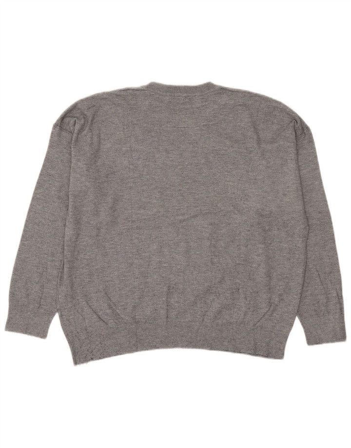 Zara Suéter feminino oversized com gola redonda Reino Unido 16 grande cinza manchado