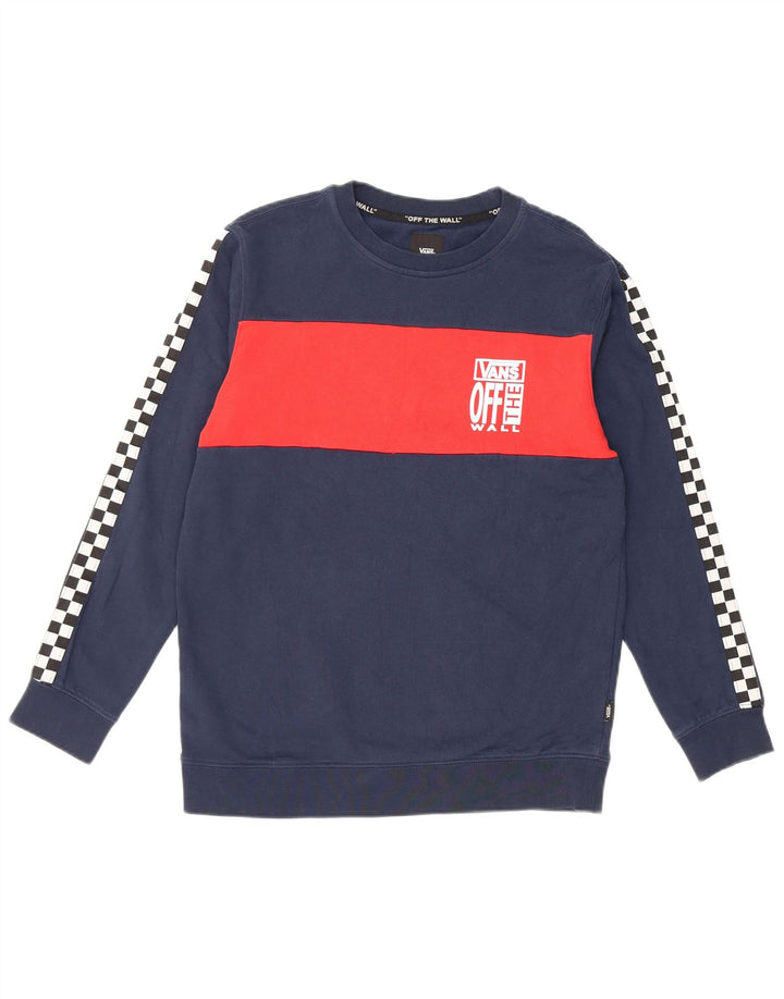 Vans feminino gráfico moletom jumper UK 14 grande bloco colorido azul marinho