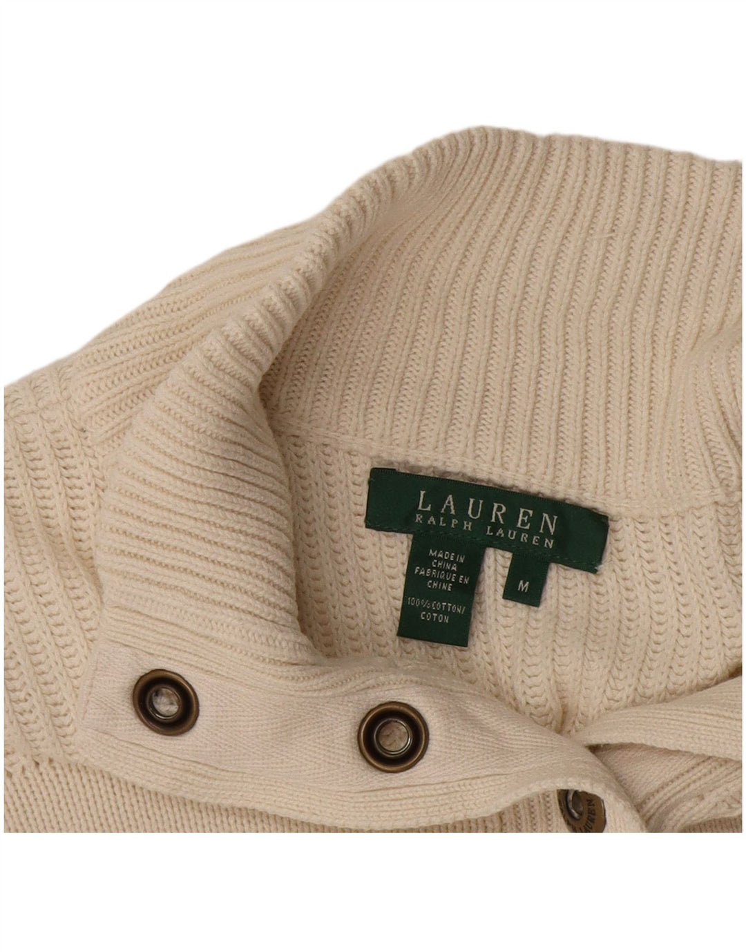 Suéter feminino Ralph Lauren com gola e botão, Reino Unido 14, algodão branco médio