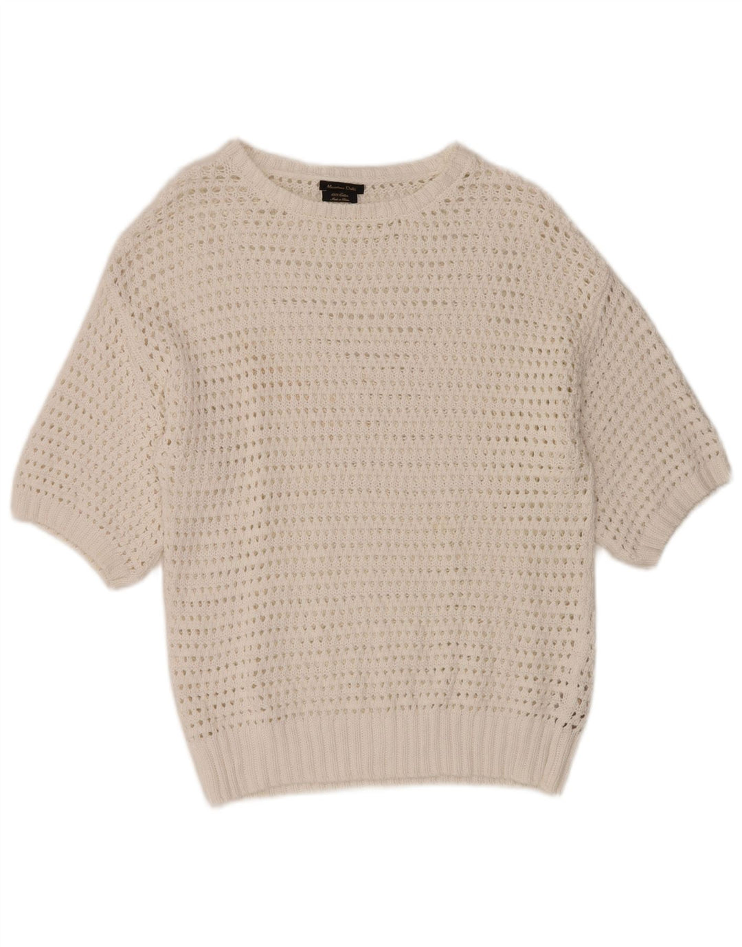 Suéter feminino MASSIMO DUTTI de crochê com gola canoa Reino Unido 12 médio branco