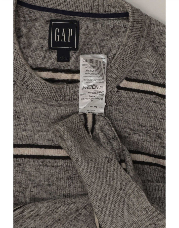 Suéter masculino Gap com gola redonda e algodão listrado cinza grande