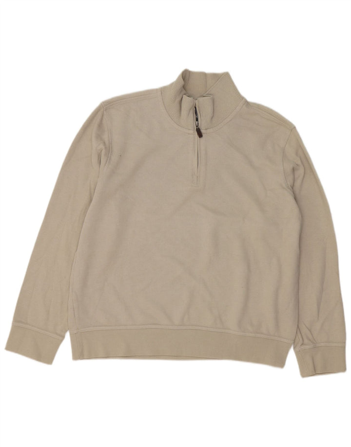 EDDIE BAUER Suéter masculino com zíper e gola XL de algodão bege