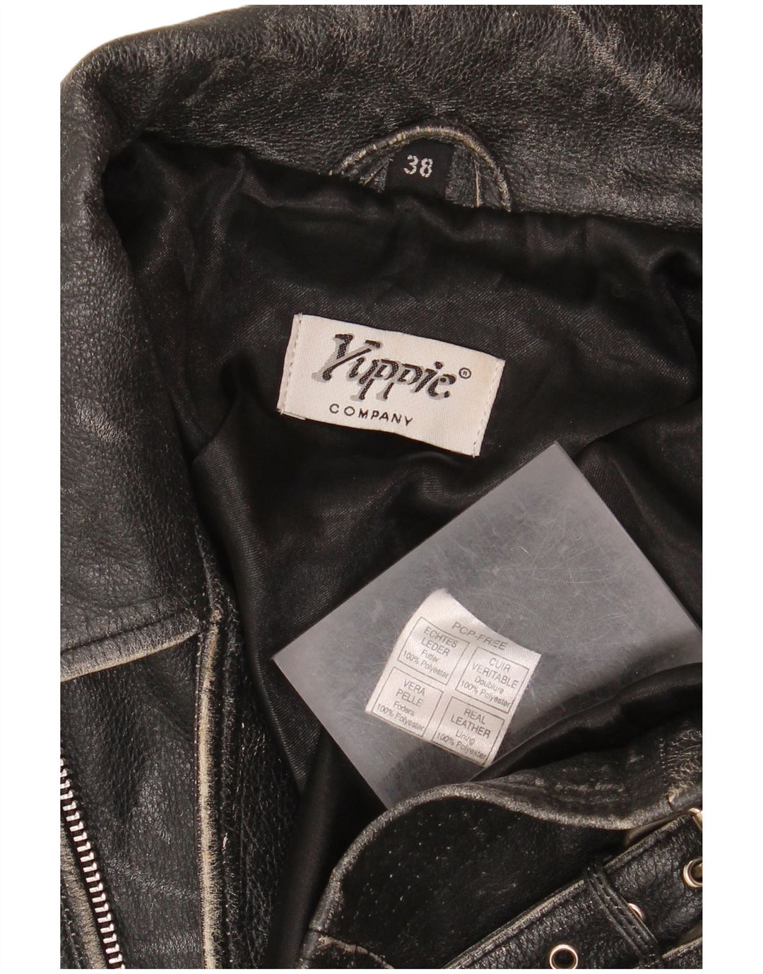 Jaqueta feminina Yuppie de couro curto para motociclista EU 38 couro preto médio