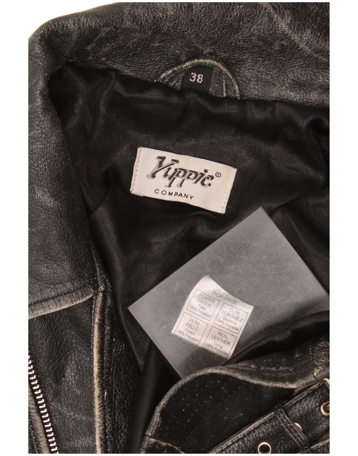 Jaqueta feminina Yuppie de couro curto para motociclista EU 38 couro preto médio