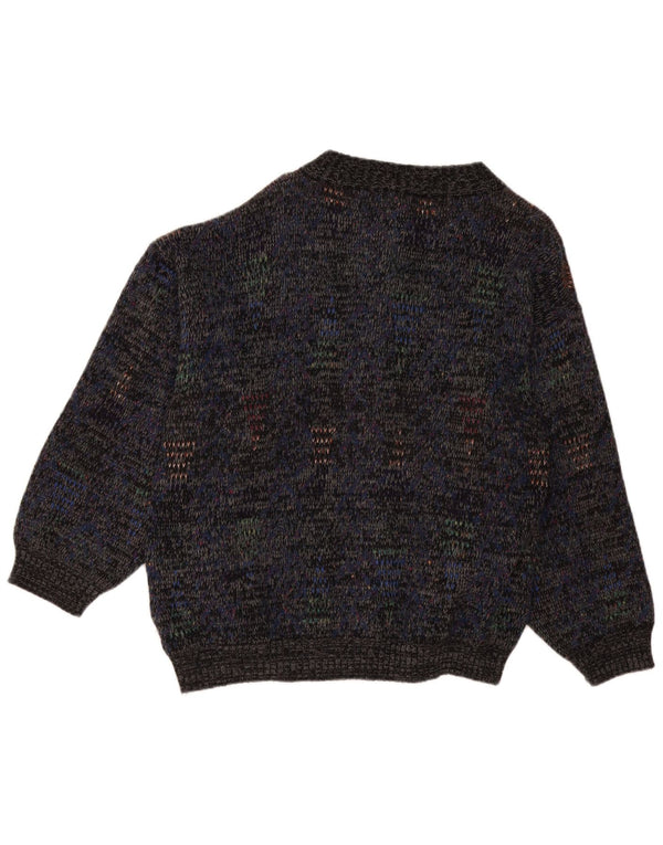 Suéter cardigã masculino vintage grande lã manchada azul marinho