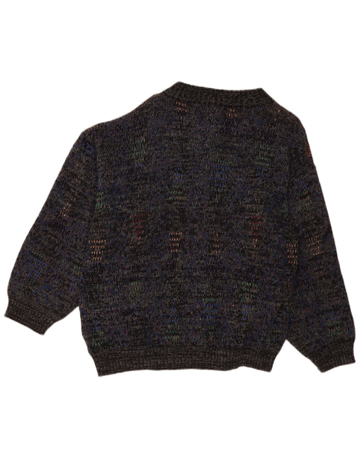 Suéter cardigã masculino vintage grande lã manchada azul marinho