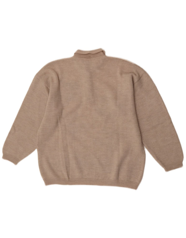 Suéter feminino vintage com gola polo, Reino Unido 18 XL, lã floral cinza