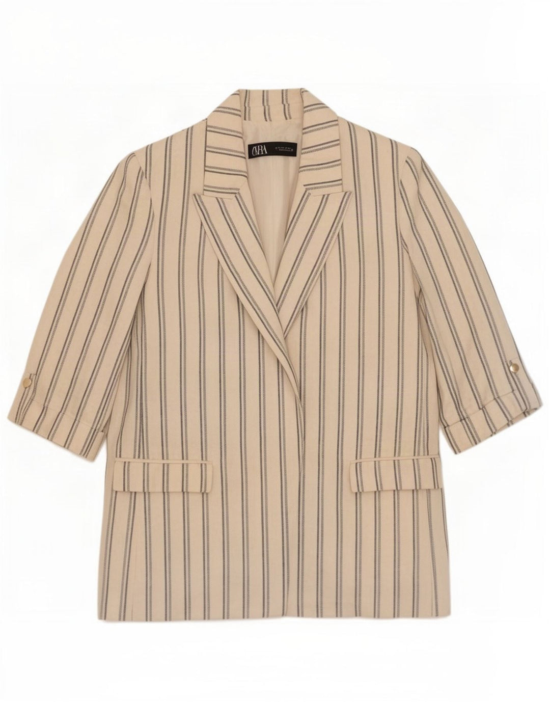 Jaqueta blazer feminina Zara manga 3/4 Reino Unido 10 pequena listrada branca
