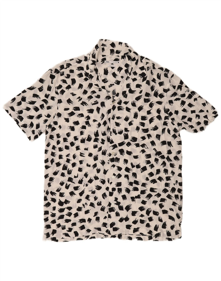 Zara Camisa masculina de manga curta regular fit grande viscose manchada branca