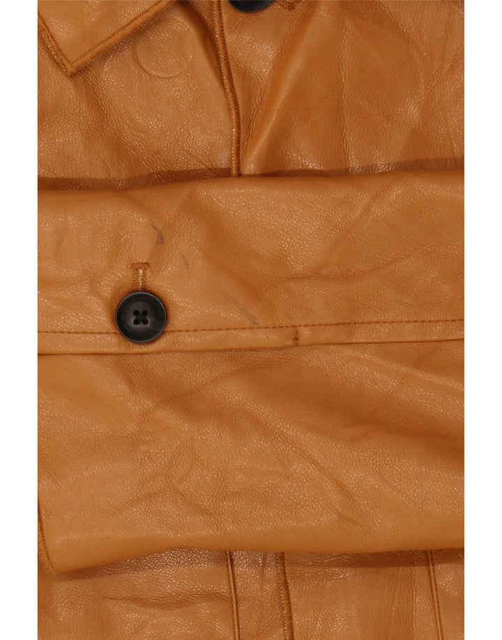 Jaqueta masculina Zara de couro sintético UK 36 pequena poliuretano marrom