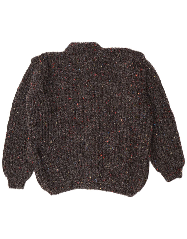 Suéter cardigã masculino vintage médio cinza manchado clássico