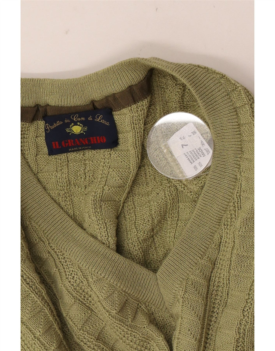 Suéter masculino Il Granchio com decote em V, grande lã verde
