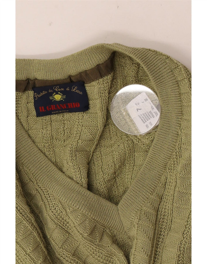 Suéter masculino Il Granchio com decote em V, grande lã verde