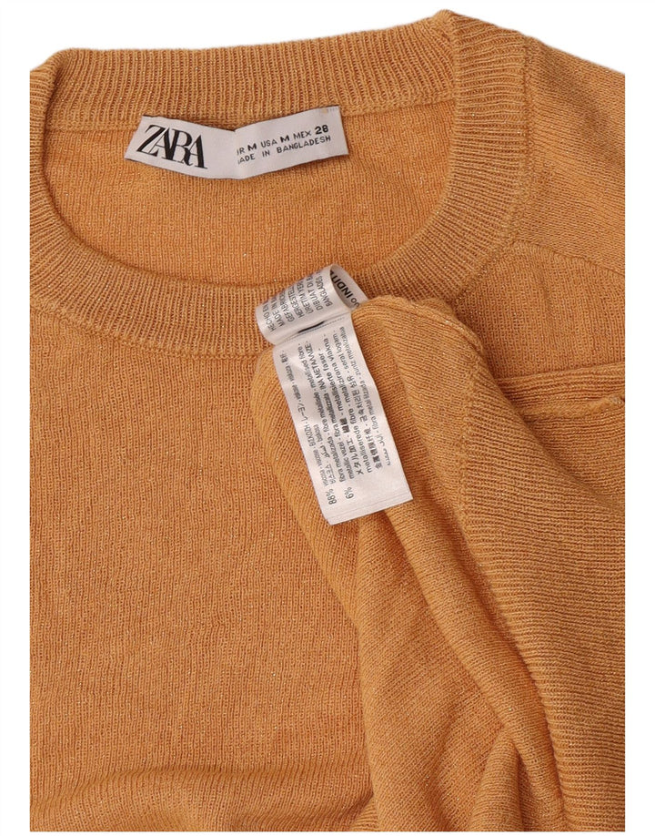 Suéter feminino Zara com gola redonda e viscose laranja média UK 12