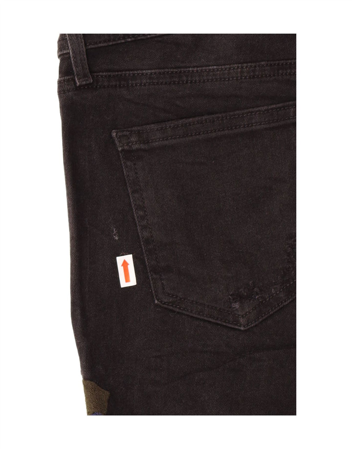 Zara Shorts jeans feminino gráfico UE 38 pequeno W28 preto floral boêmio