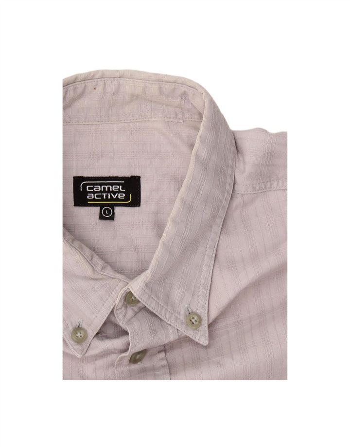 CAMEL ACTIVE Camisa masculina de manga curta grande algodão xadrez cinza
