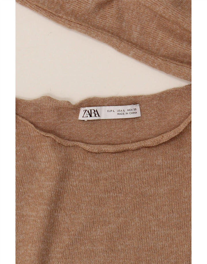Top feminino Zara manga comprida UK 16 grande bege