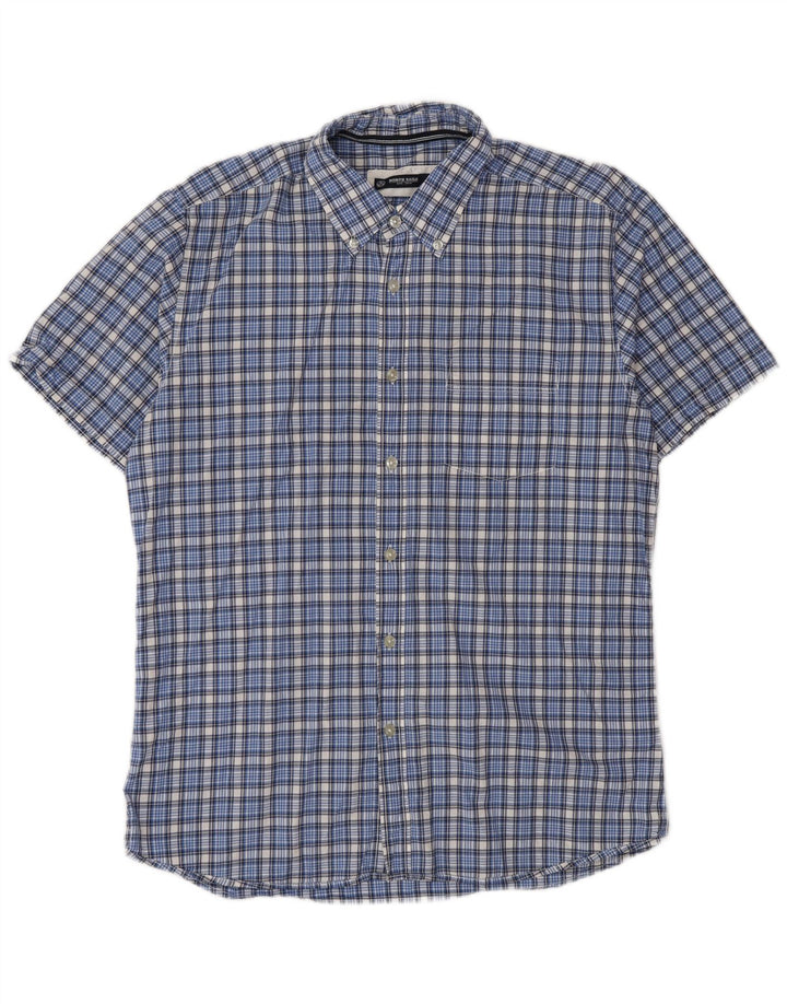 Camisa masculina de manga curta North Sails grande algodão xadrez azul