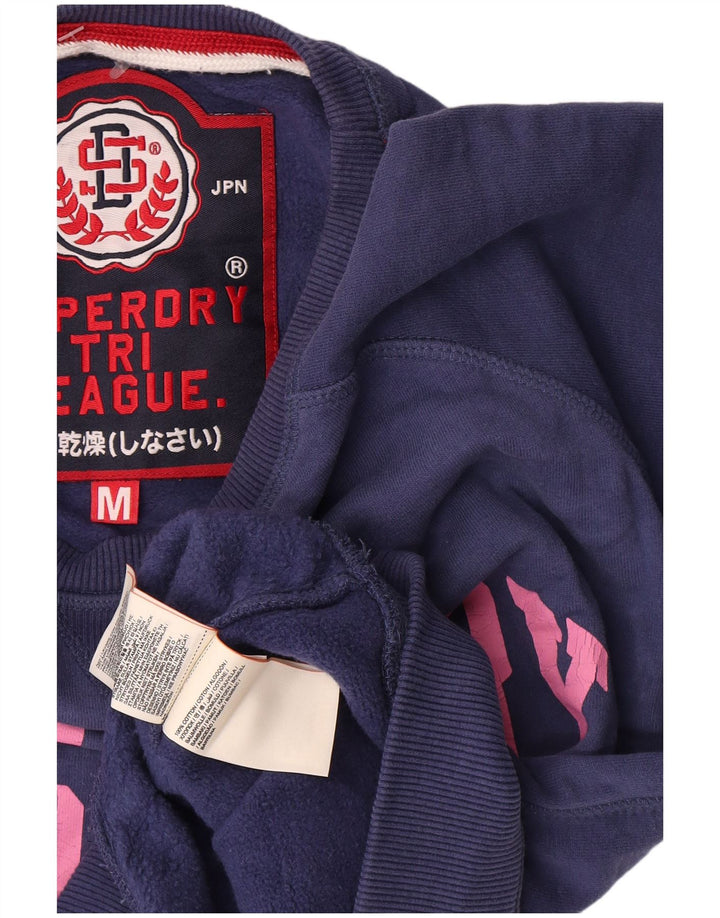 Superdry feminino gráfico oversized moletom jumper UK 14 médio azul marinho