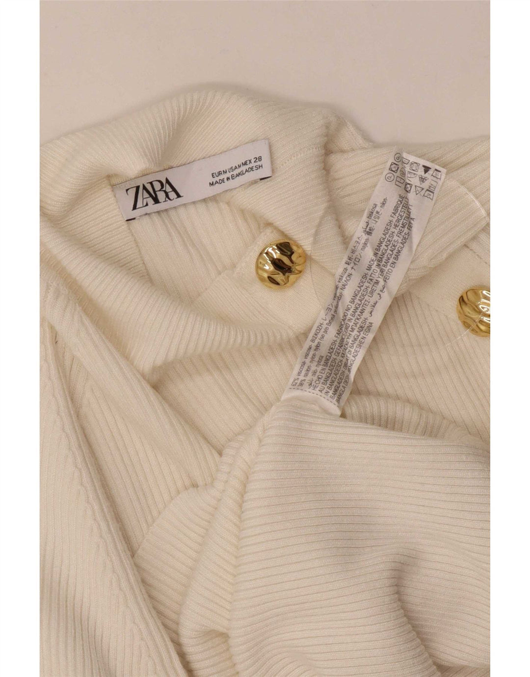 Top feminino Zara manga comprida UK 12 médio off white viscose
