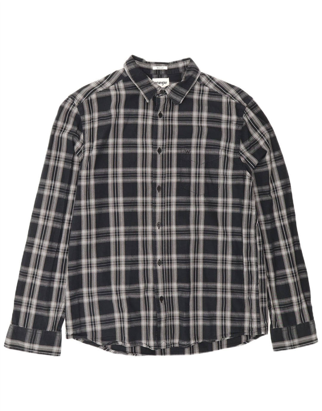 Camisa Wrangler masculina de flanela de ajuste regular, algodão xadrez preto médio