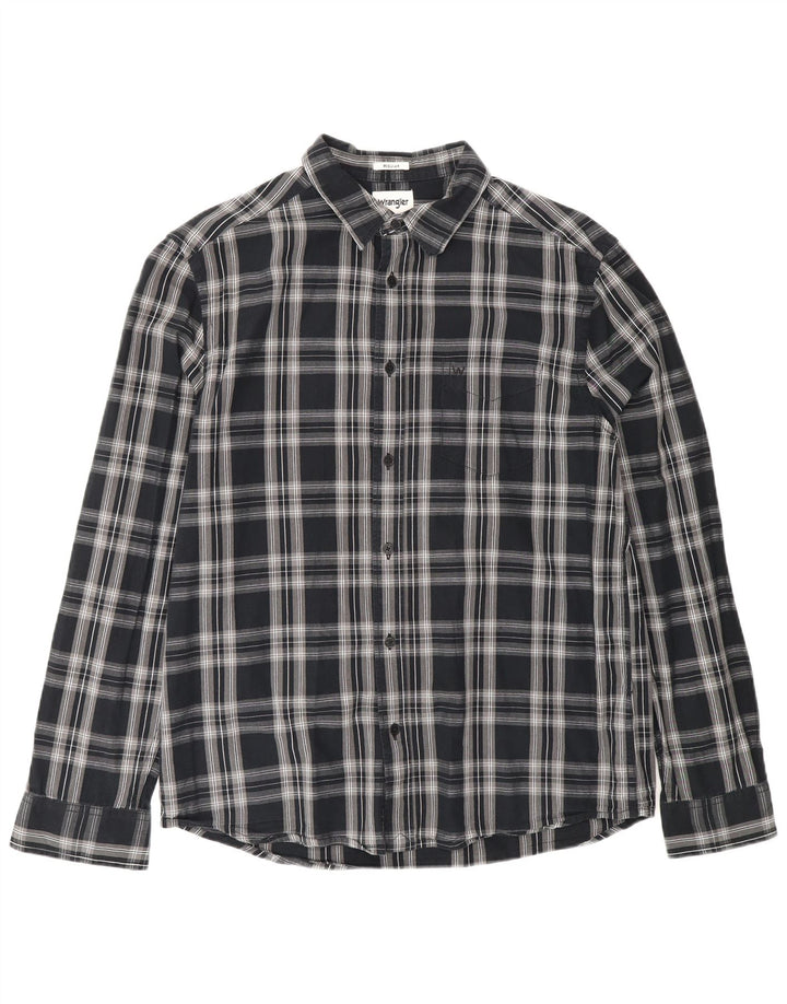 Camisa Wrangler masculina de flanela de ajuste regular, algodão xadrez preto médio