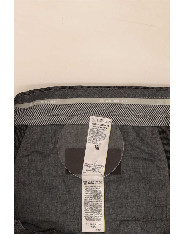 Calça masculina de ajuste regular Marks & Spencer W34 L29 lã cinza