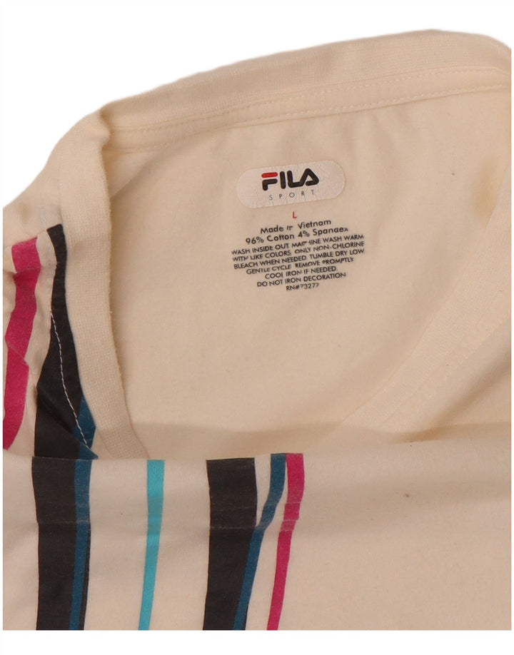 Camiseta feminina Fila UK 14 grande algodão listrado branco