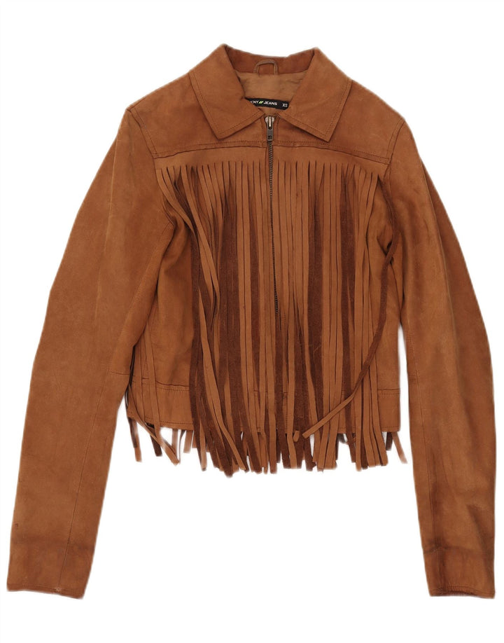 Jaqueta feminina de camurça Dkny UK 6 XS couro bege