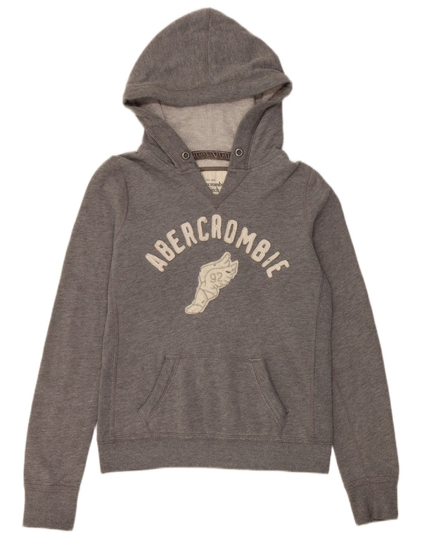 Suéter feminino com capuz gráfico Abercrombie & Fitch Reino Unido 12 algodão cinza médio