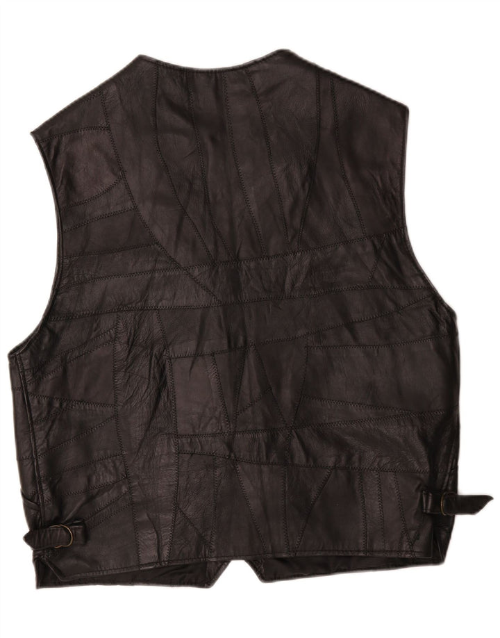 Colete de couro masculino vintage grande patchwork preto