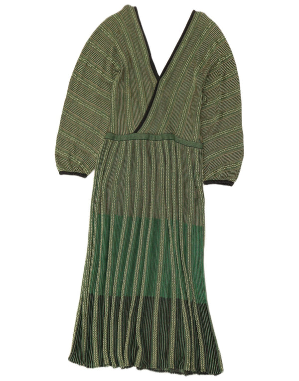 Vestido maxi feminino vintage de malha de manga comprida IT 42 listrado verde médio