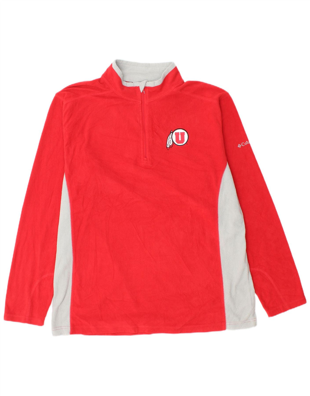Suéter de lã masculino COLUMBIA com zíper e gola XL em poliéster colorblock vermelho