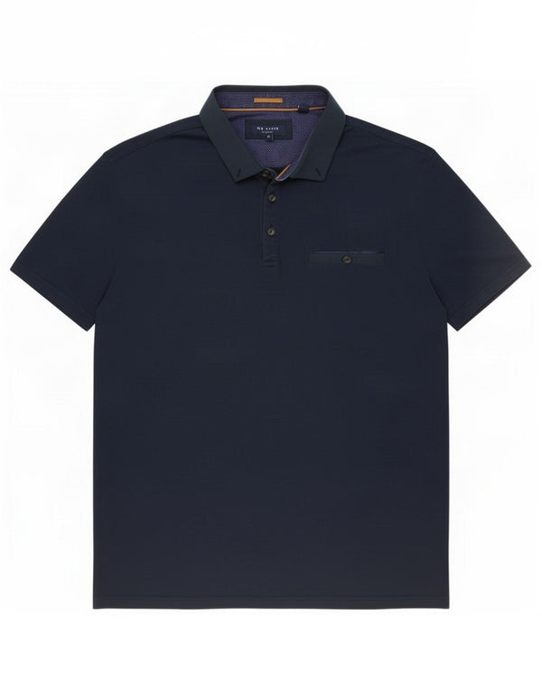 Camisa polo masculina Ted Baker tamanho 6 2XL algodão azul marinho