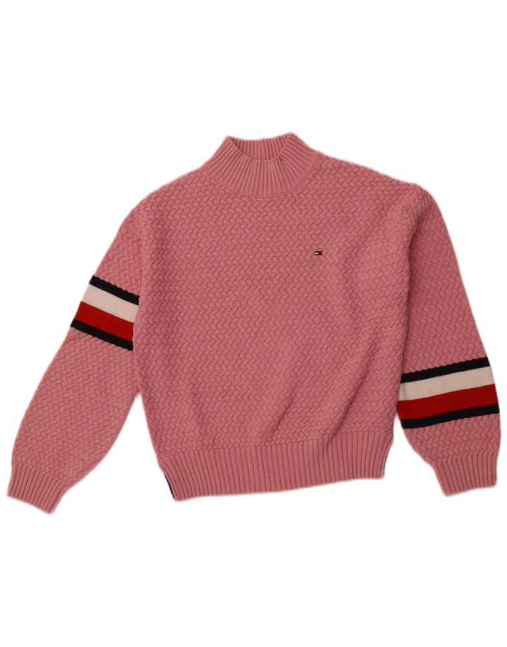 TOMMY HILFIGER Suéter feminino com gola tartaruga 11-12 anos listrado rosa