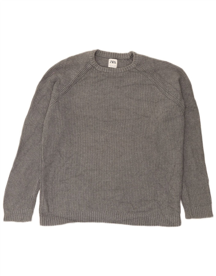 Suéter masculino Zara com gola redonda, grande algodão cinza