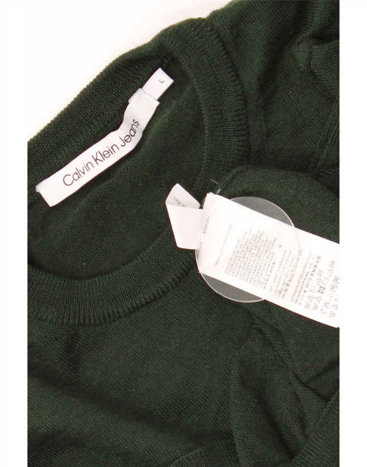 Suéter masculino Calvin Klein Jeans com gola redonda, grande lã cáqui